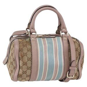GUCCI GG Canvas Sherry Line Hand Bag 2way Beige Gold